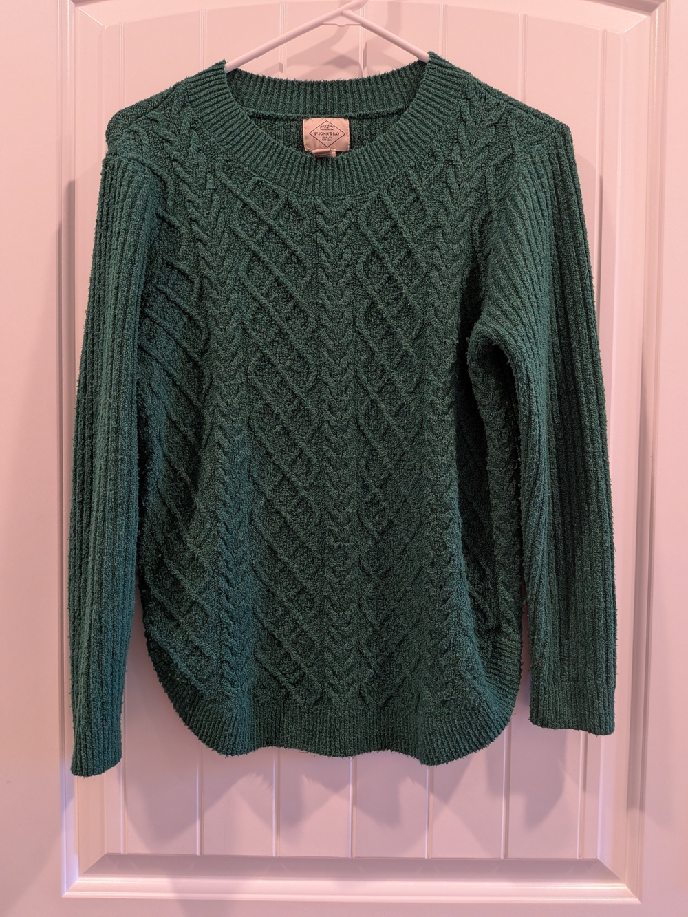 St. John's Bay Emerald Green Cable-Knit Crewneck Sweater - Picture 3 of 6